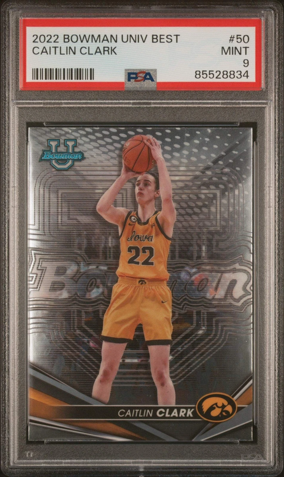 Graded 2022 Topps Bowman Uni Best Caitlin Clark #50 RC Basketball Card PSA 9