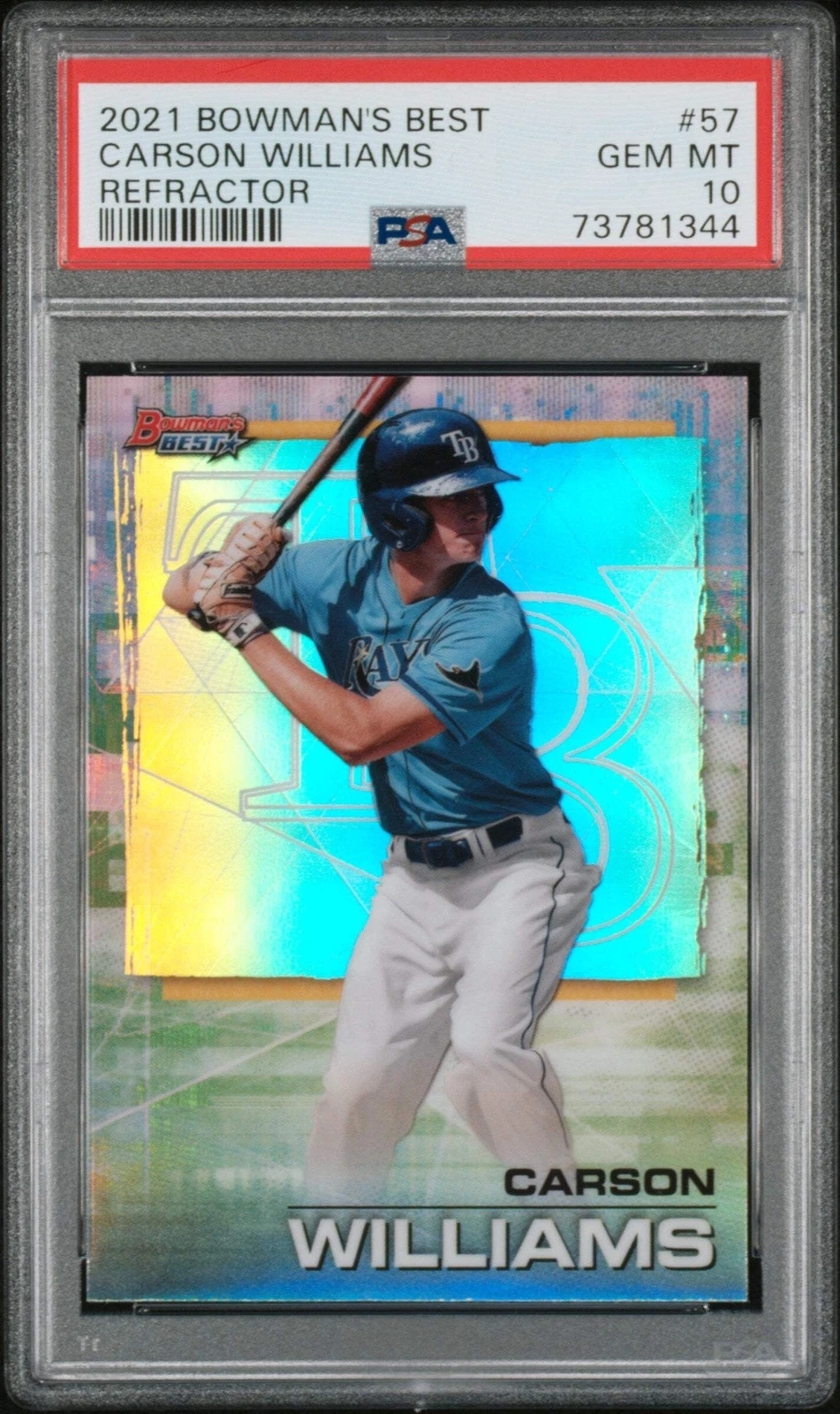 Graded 2021 Bowmans Best Carson Williams #57 Refractor RC Baseball Card PSA 10