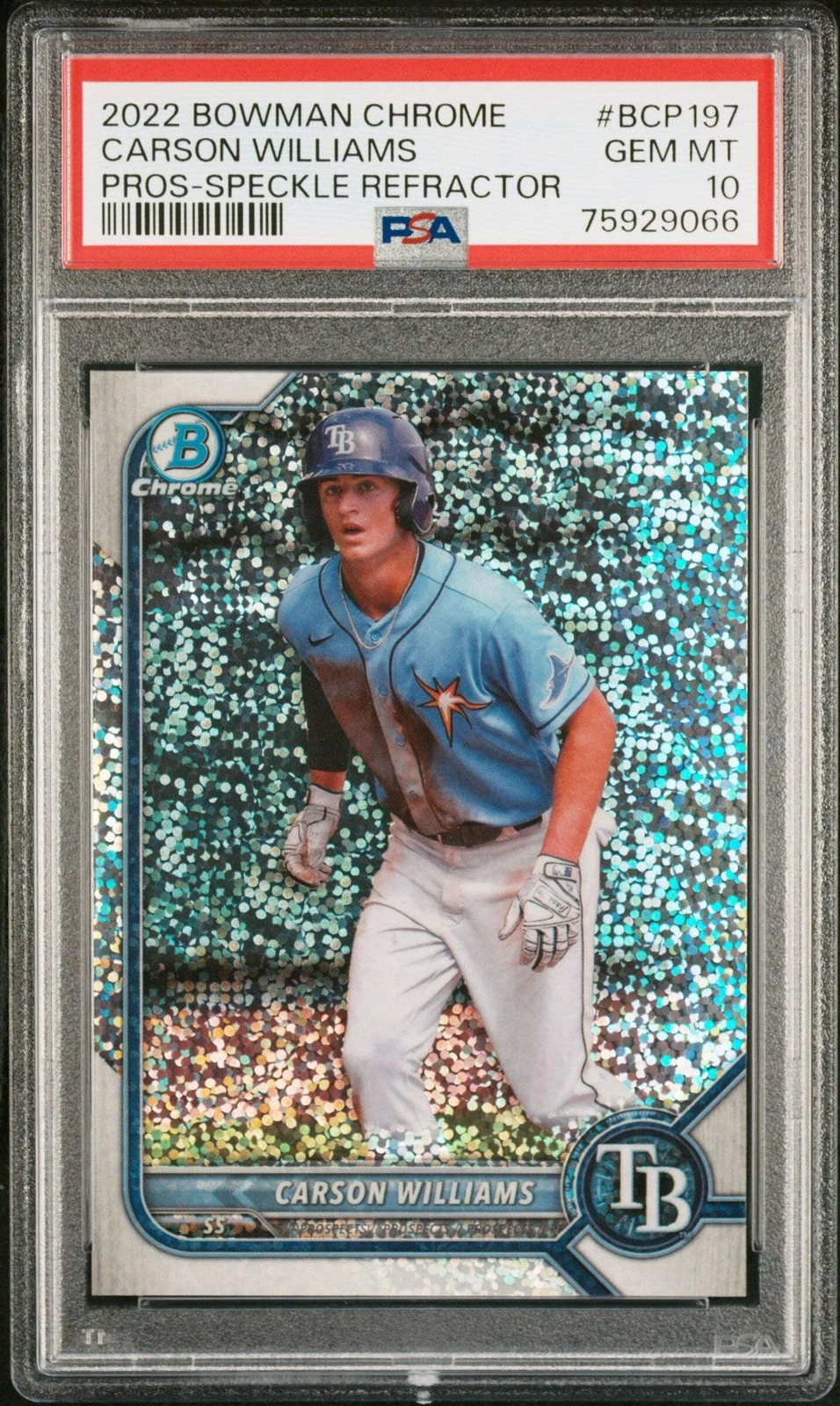 Graded 2022 BWM CHR Carson Williams #BCP197 Speck REF #/299 Baseball Card PSA 10