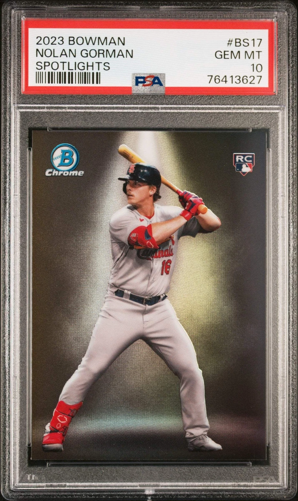 Graded 2023 Topps Bowman Nolan Gorman #BS17 Spotlights RC Baseball Card PSA 10
