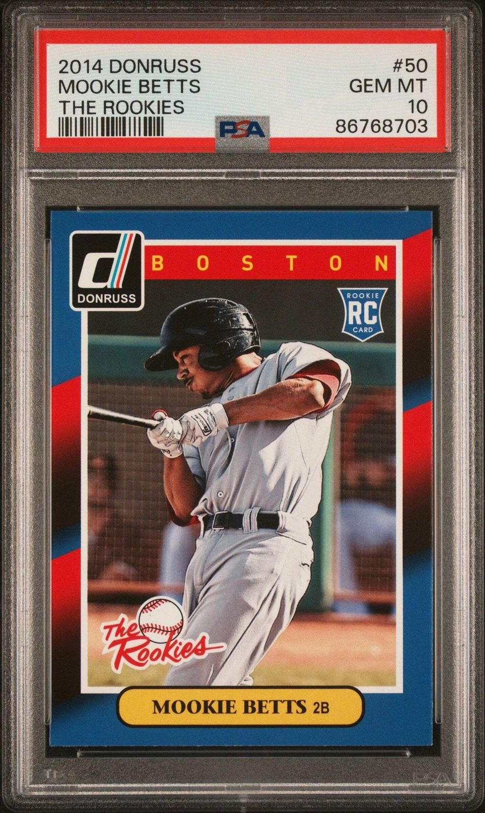 Graded 2014 Panini Donruss Mookie Betts #50 The Rookies RC Baseball Card PSA 10