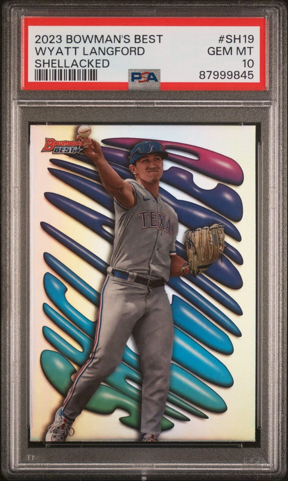 Graded 2023 Bowmans Best Wyatt Langford #SH19 Shellacked RC Baseball Card PSA 10