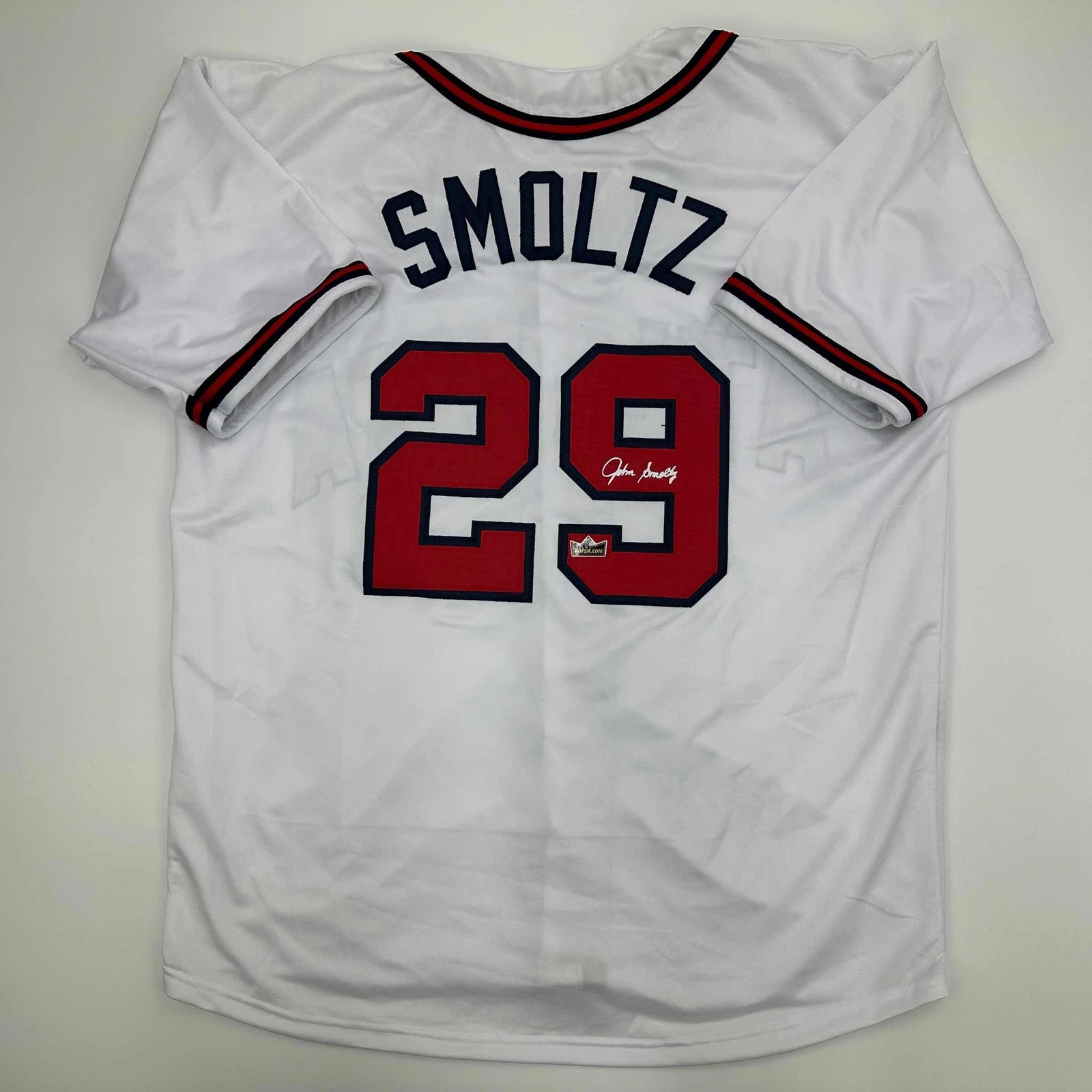 Facsimile Autographed John Smoltz Atlanta White Reprint Jersey Size Men's XL