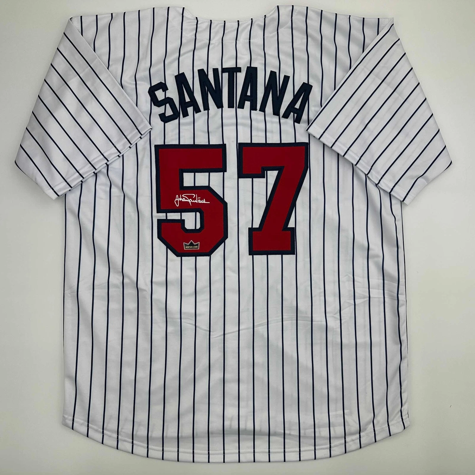 Facsimile Autographed Johan Santana Minnesota Pinstripe Reprint Jersey Men's XL