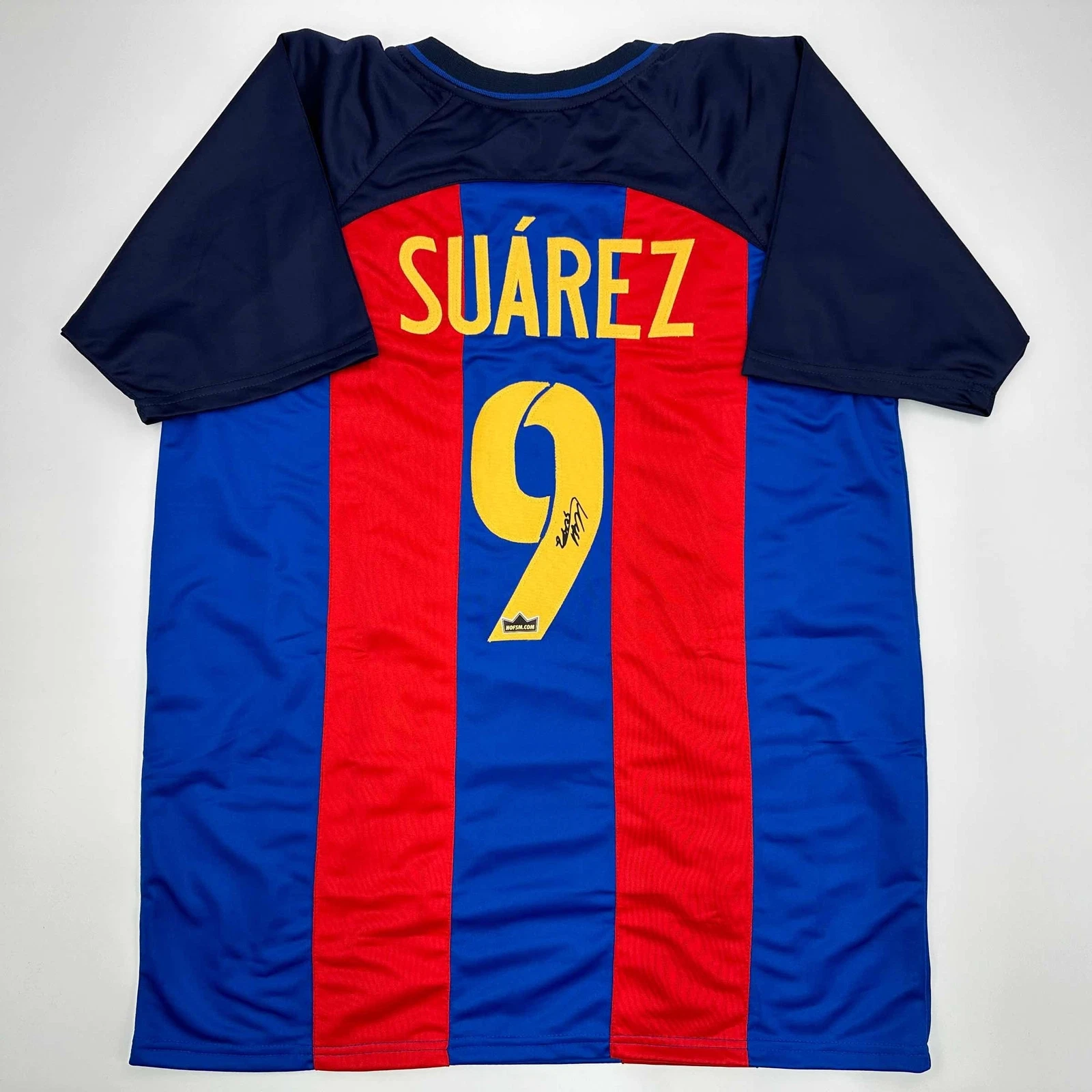 Facsimile Autographed Luis Suarez FC Barcelona Blue/Red Reprint Jersey Men's XL