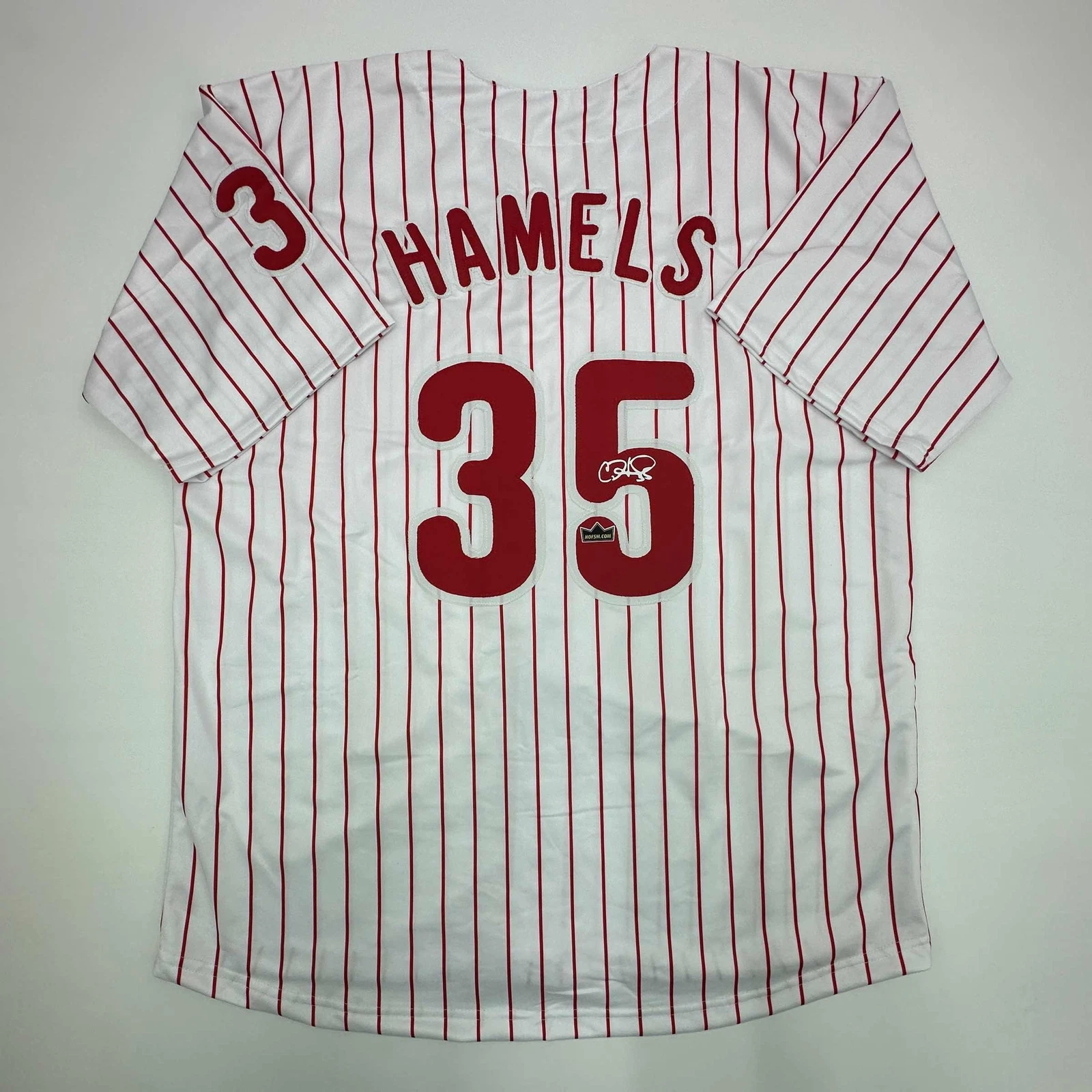 Facsimile Autographed Cole Hamels Philadelphia Pinstripe Reprint Jersey Men's XL