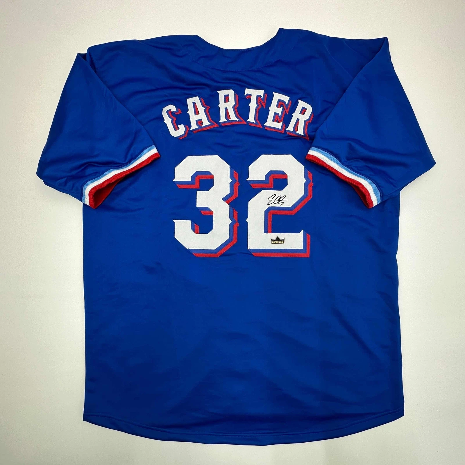 Facsimile Autographed Evan Carter Texas Blue Reprint Jersey Size Men's XL