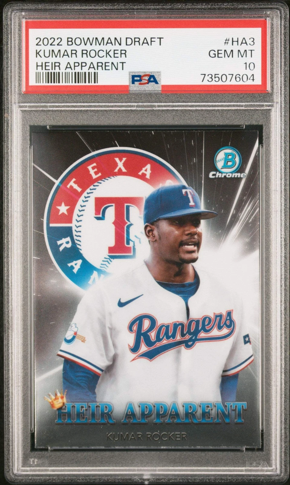 Graded 2022 Bowman Draft Kumar Rocker #HA3 Heir Apparent RC Baseball Card PSA 10
