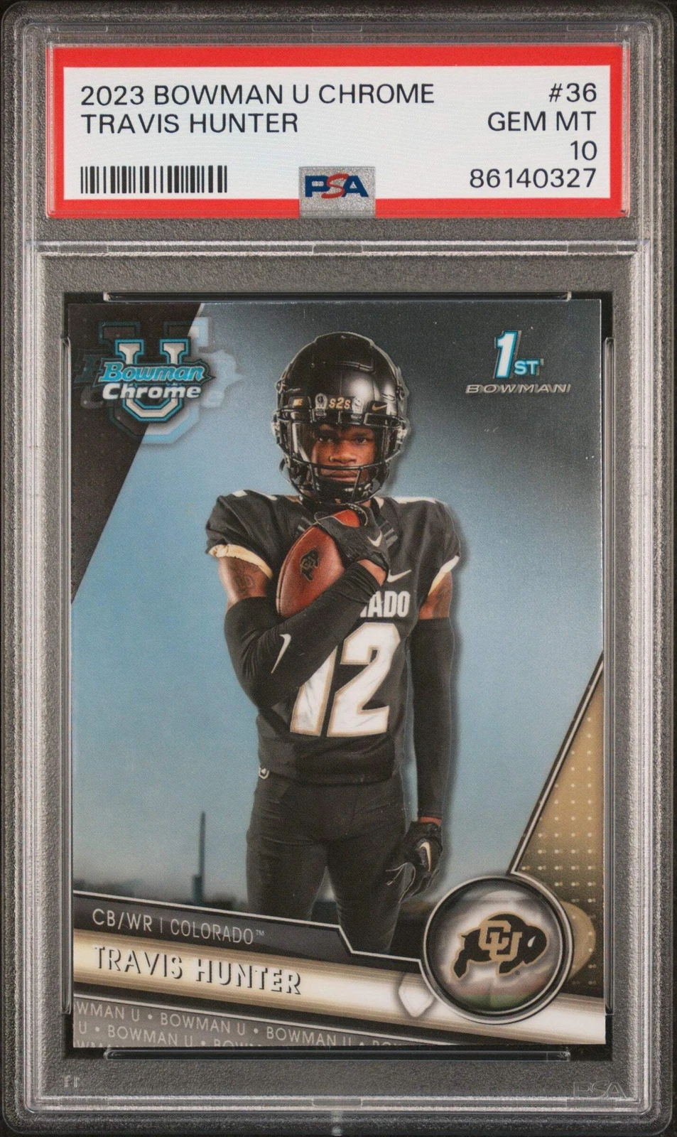 Graded 2023 Topps Bowman U Chrome Travis Hunter #36 Rookie Football Card PSA 10