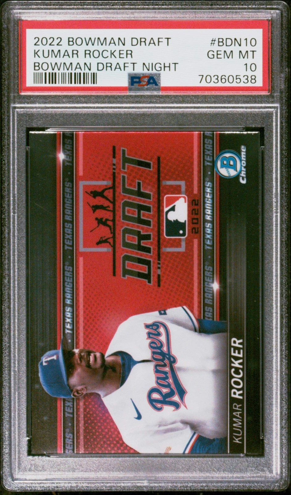 Graded 2022 Bowman Draft Kumar Rocker #BDN10 Draft Night RC Baseball Card PSA 10