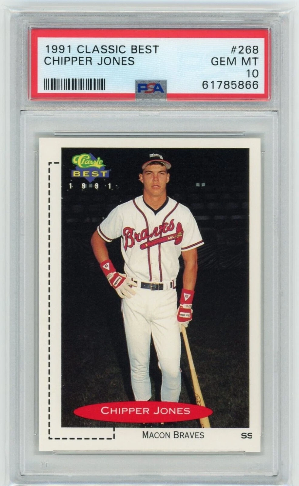 Graded 1991 Classic Best Chipper Jones #268 Rookie RC Baseball Card PSA 10 Gem