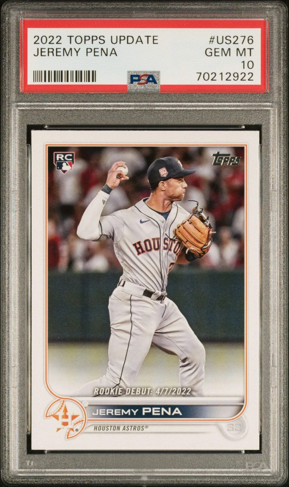 Graded 2022 Topps Update Jeremy Pena #US276 Rookie RC Baseball Card PSA 10 Gem