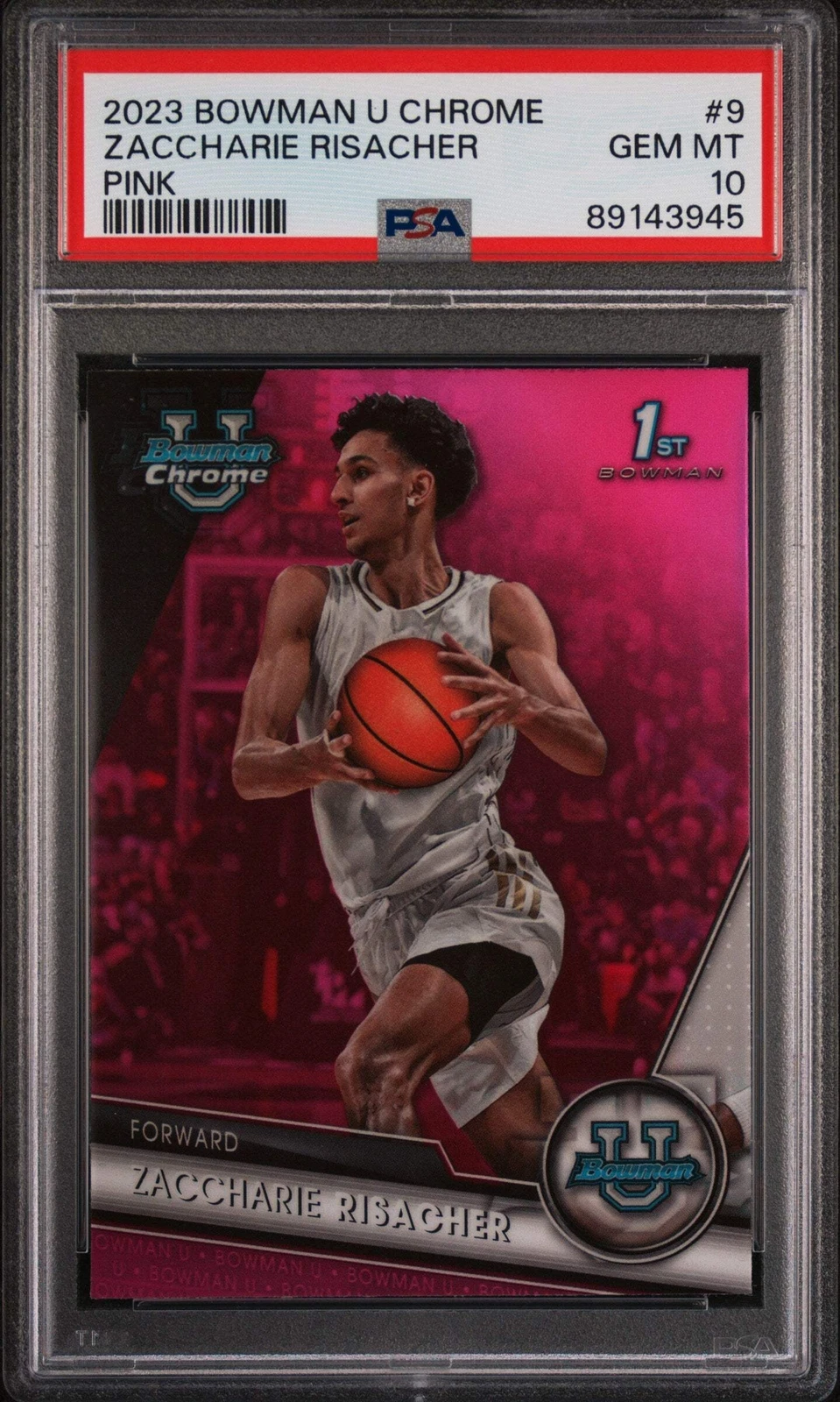 Graded 2023 Bowman U Chrome Zaccharie Risacher #9 Pink RC Basketball Card PSA 10