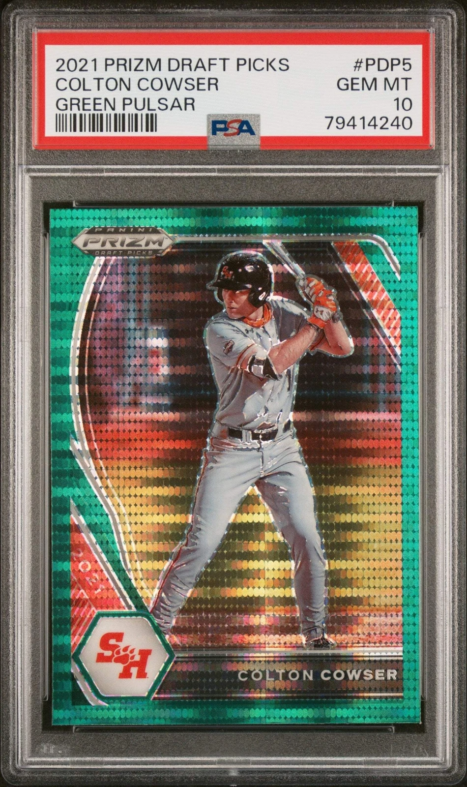 Graded 2021 Prizm DP Colton Cowser #PDP5 Green Pulsar RC Baseball Card PSA 10