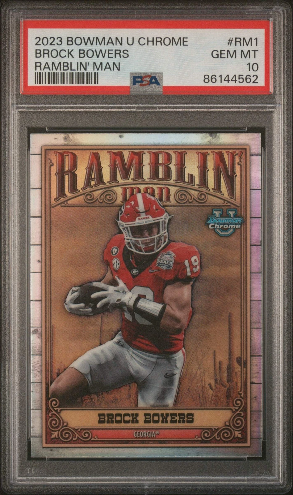 Graded 2023 Bowman U Chrome Brock Bowers #RM1 Ramblin Man Football Card PSA 10