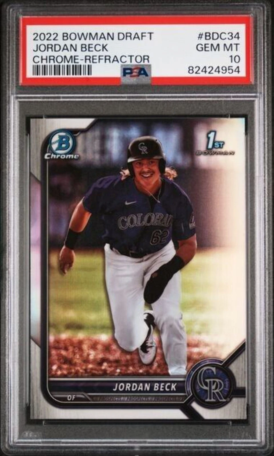 Graded 2022 Bowman Draft Jordan Beck #BDC34 Chrome REF RC Baseball Card PSA 10