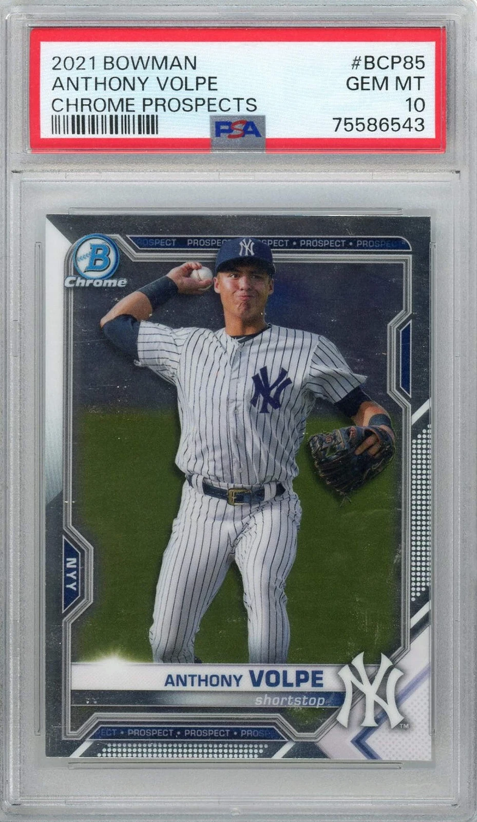Graded 2021 Bowman Anthony Volpe #BCP85 Chrome Prospects RC Baseball Card PSA 10