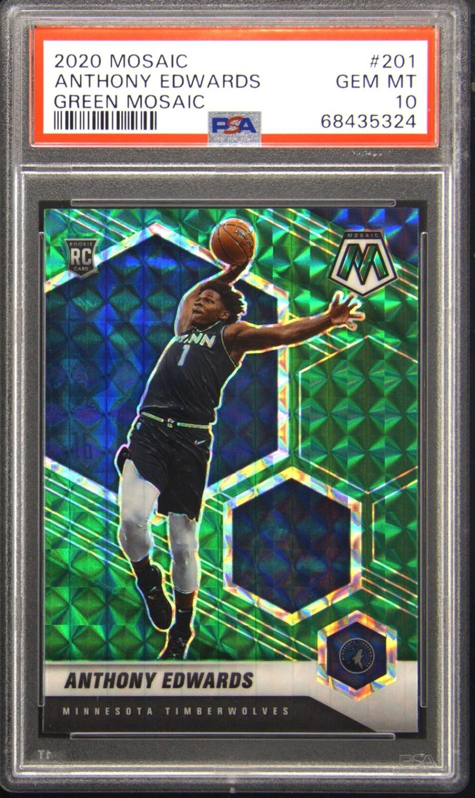 Graded 2020 Mosaic Anthony Edwards #201 Green Mosaic RC Basketball Card PSA 10