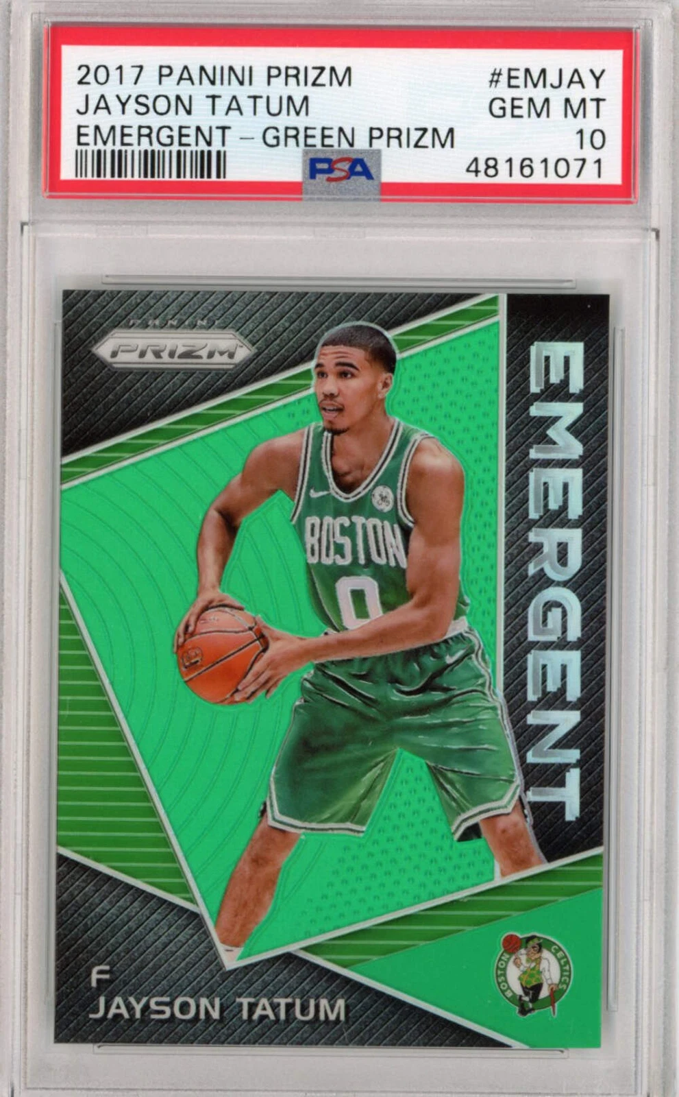 Graded 2017-18 Panini Prizm Jayson Tatum EMJAY Green Emergent Rookie Card PSA 10