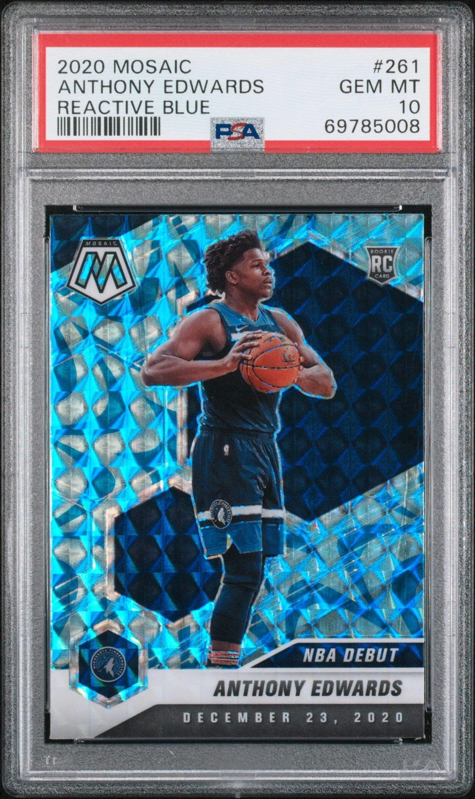 Graded 2020 Mosaic Anthony Edwards #261 Reactive Blue RC Basketball Card PSA 10