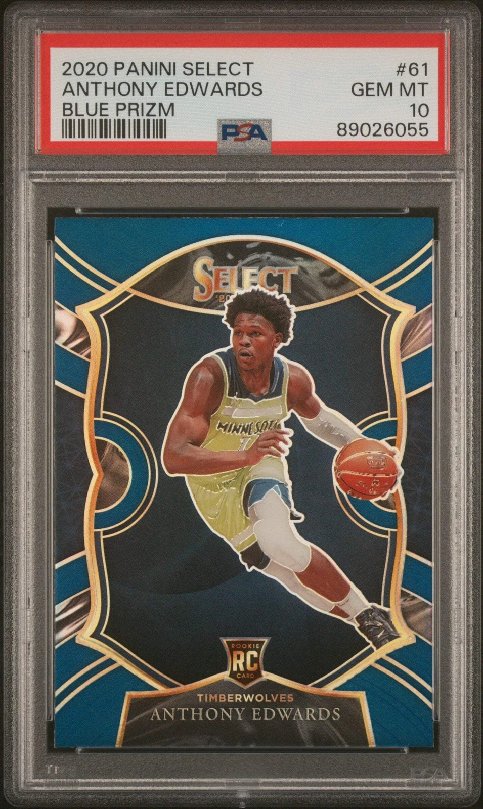 Graded 2020 Panini Select Anthony Edwards #61 Blue Prizm Basketball Card PSA 10