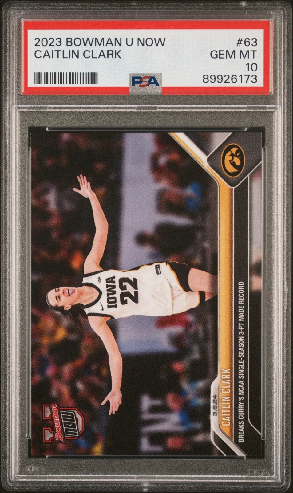 Graded 2023 Topps Bowman U Now Caitlin Clark #63 Rookie Basketball Card PSA 10