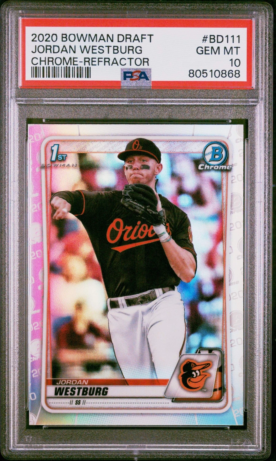 Graded 2020 Bowman Draft Jordan Westburg #BD111 Chrome REF Baseball Card PSA 10