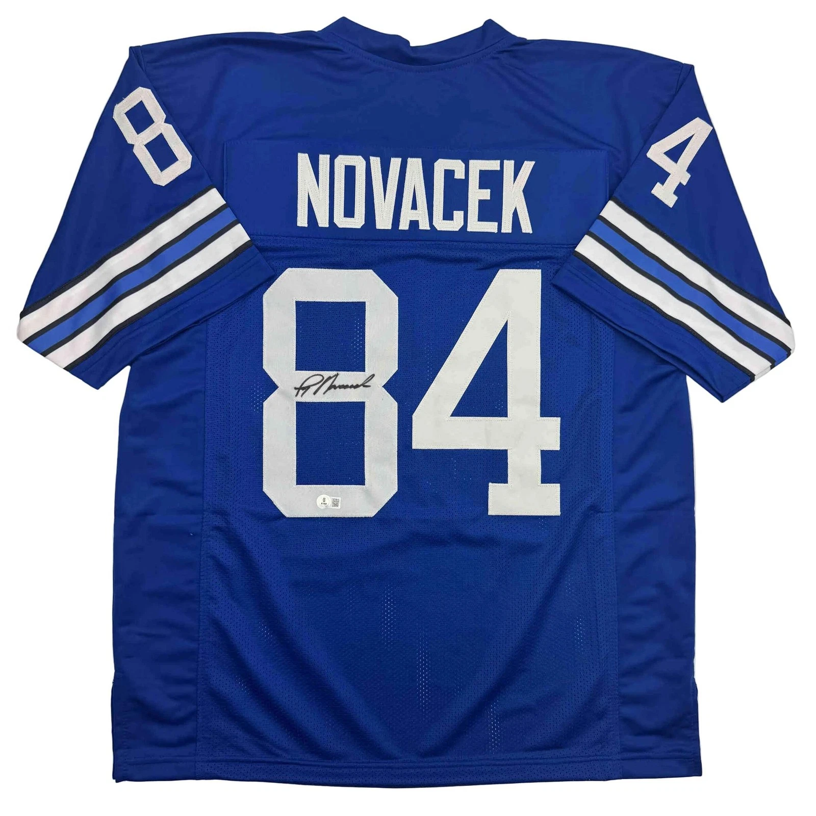 Autographed/Signed Jay Novacek Dallas Blue Football Jersey Beckett BAS COA