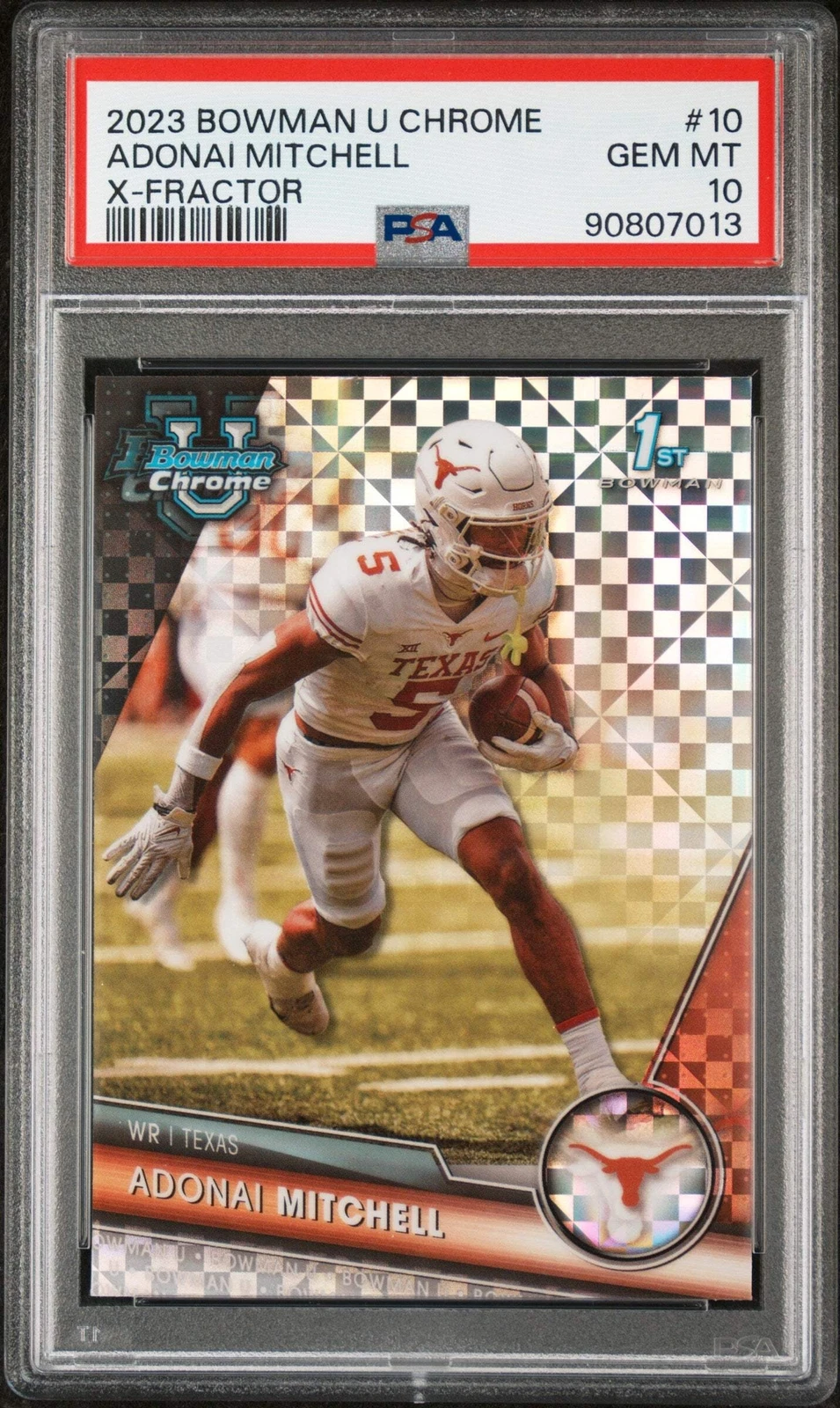 Graded 2023 Bowman U Chrome Adonai Mitchell #10 Xfractor RC Football Card PSA 10