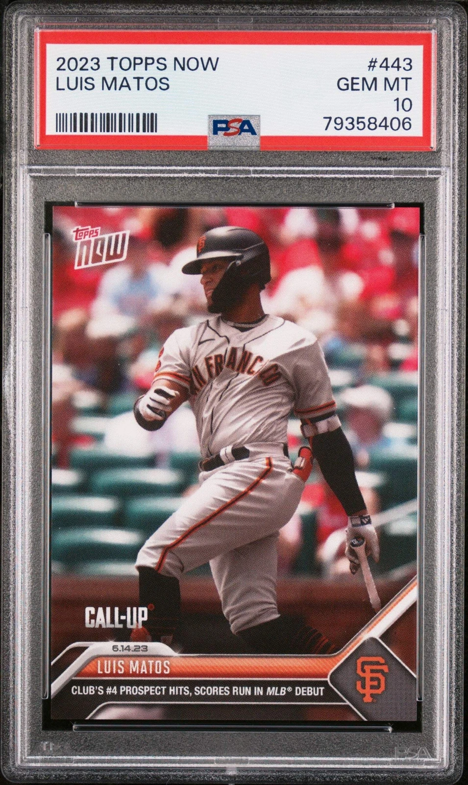 Graded 2023 Topps Now Luis Matos #443 Rookie RC Baseball Card PSA 10 Gem Mint