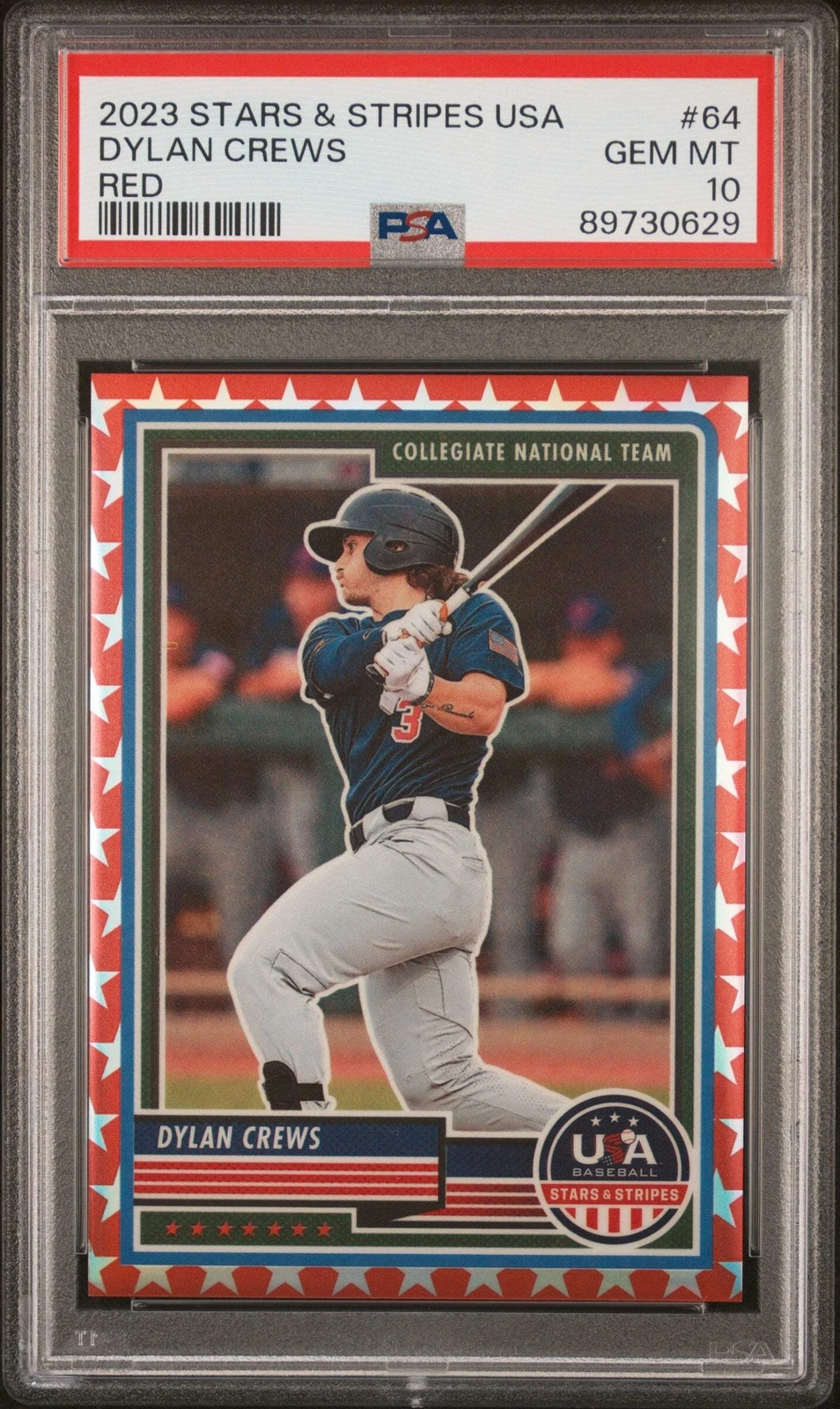 Graded 2023 Stars & Stripes USA Dylan Crews #64 Red #/149 Baseball Card PSA 10