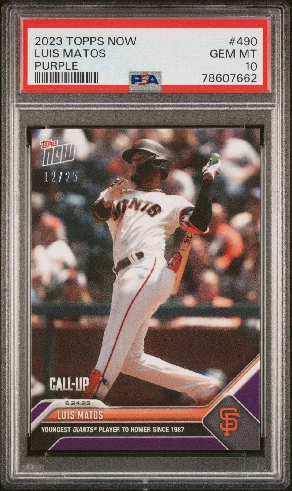 Graded 2023 Topps Now Luis Matos #490 Purple #/25 Rookie RC Baseball Card PSA 10