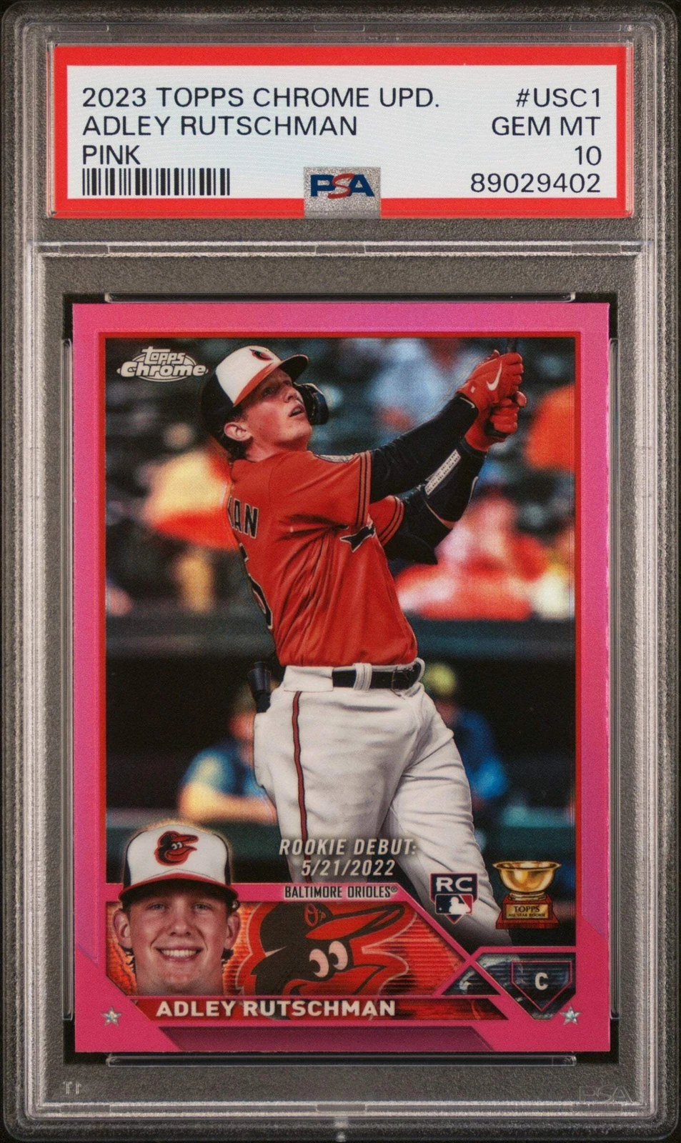Graded 2023 Topps Chrome Upd Adley Rutschman #USC1 Pink RC Baseball Card PSA 10