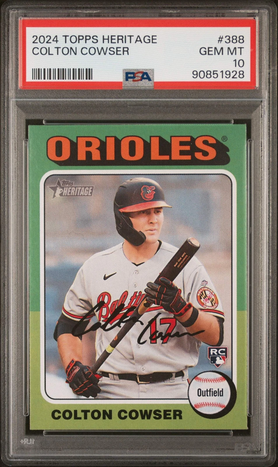 Graded 2024 Topps Heritage Colton Cowser #388 Rookie RC Baseball Card PSA 10 Gem
