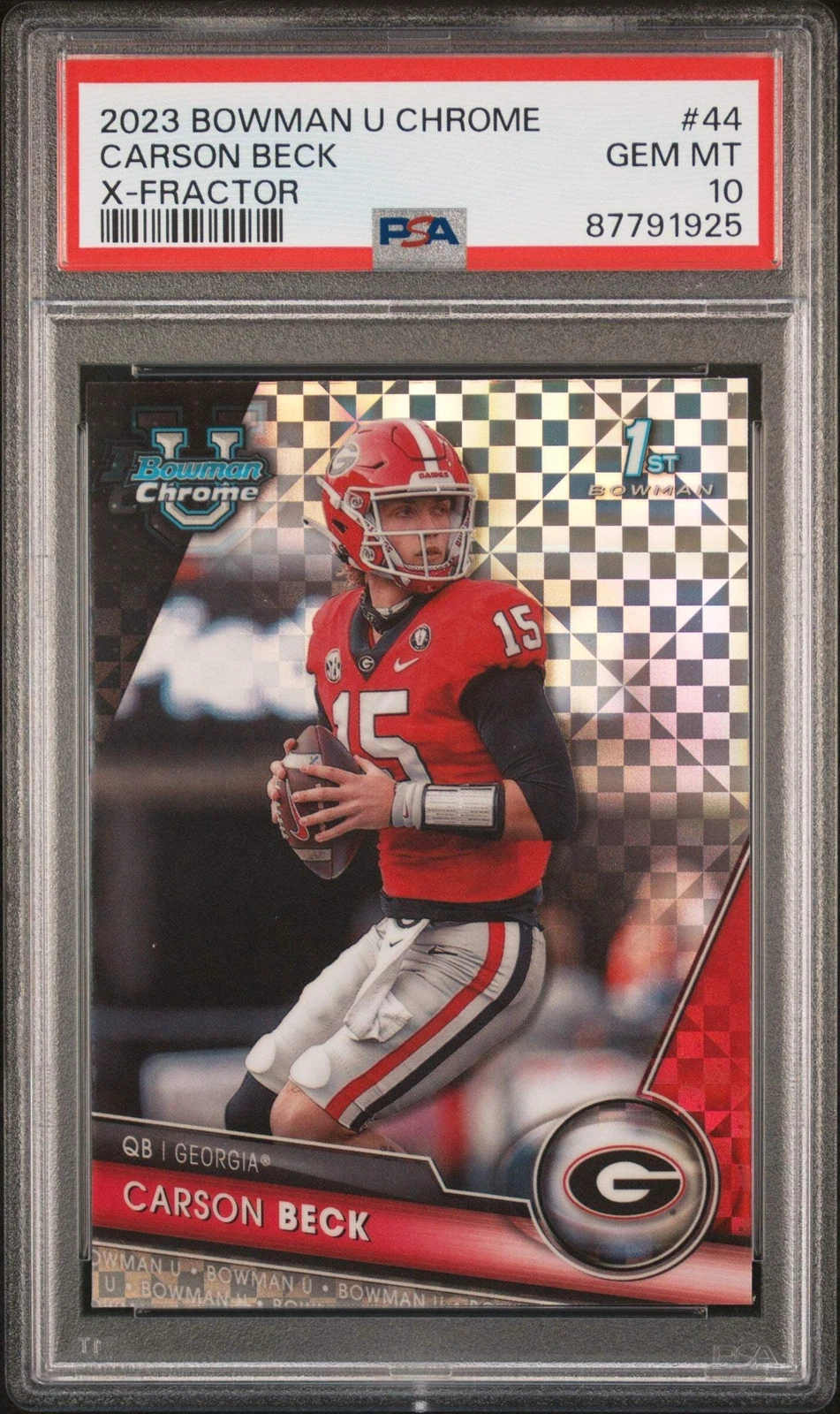 Graded 2023 Topps Bowman Chrome Carson Beck #44 Xfractor RC Football Card PSA 10