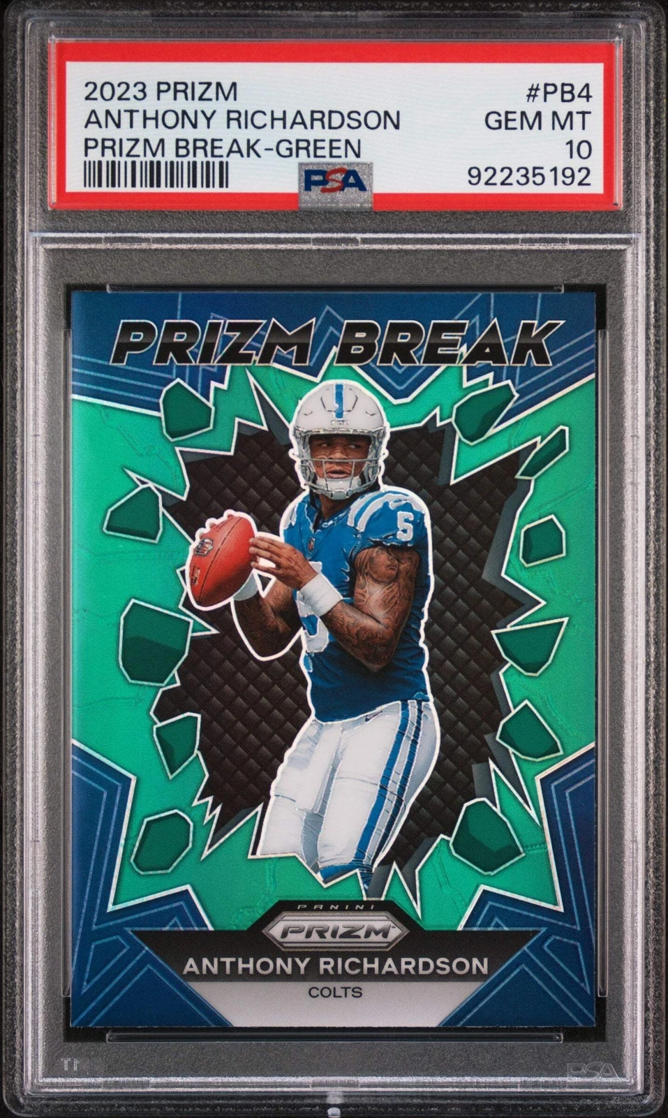 Graded 2023 Prizm Anthony Richardson #PB4 Prizm Break Green Football Card PSA 10