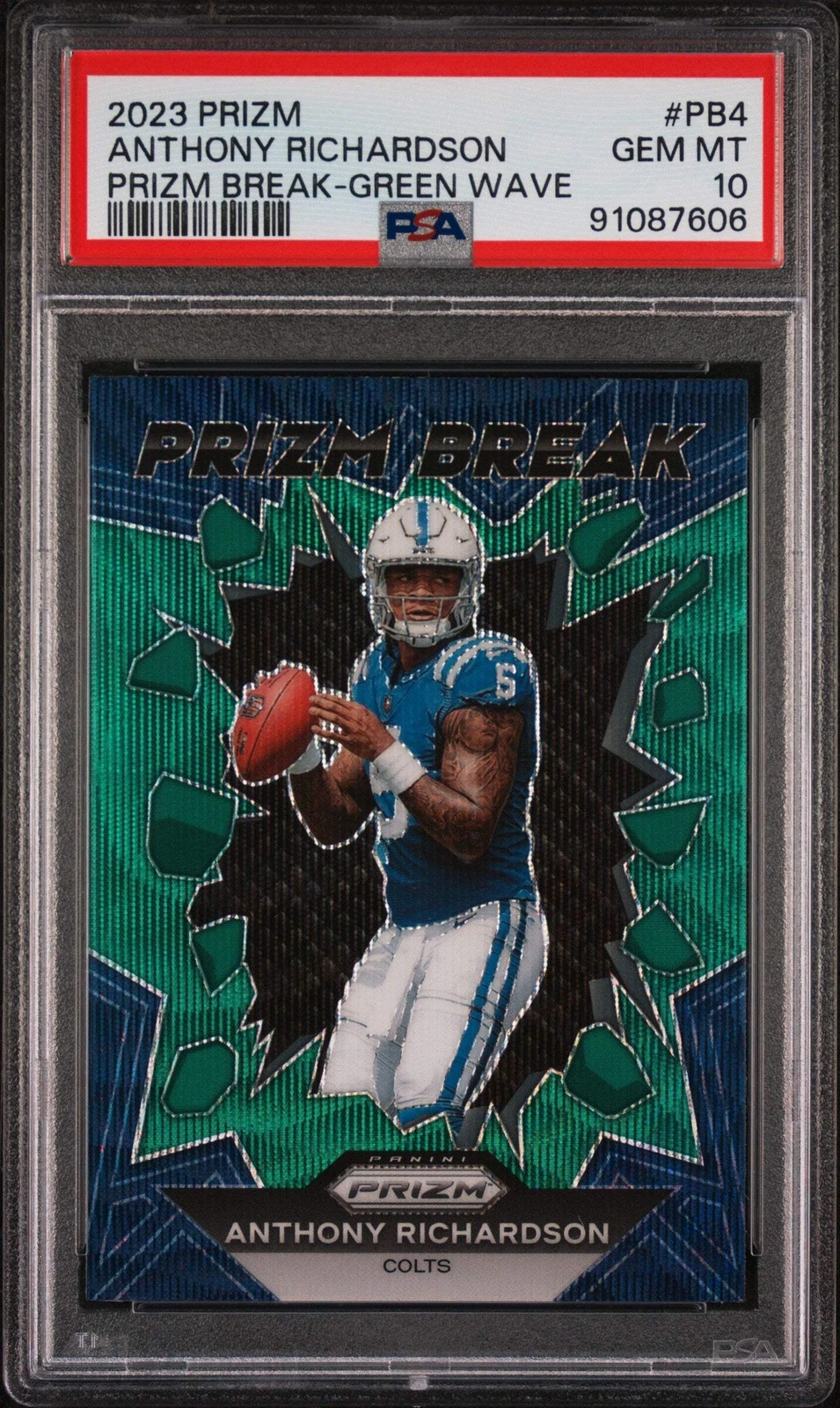 Graded 2023 Panini Prizm Anthony Richardson #PB4 Green Wave Football Card PSA 10