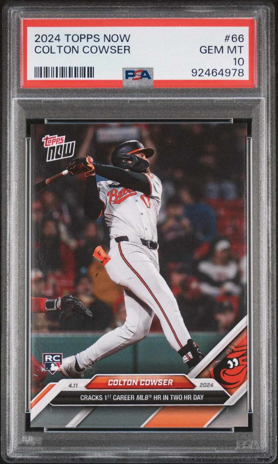 Graded 2024 Topps Now Colton Cowser #66 Rookie RC Baseball Card PSA 10 Gem Mint