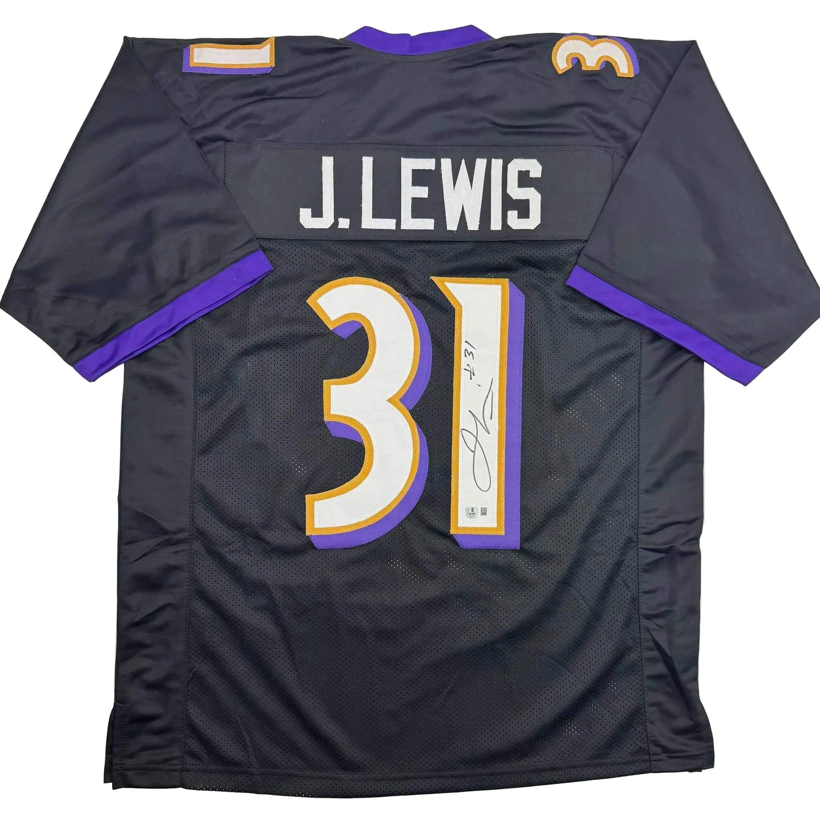 Autographed/Signed Jamal Lewis Baltimore Black Football Jersey Beckett BAS COA