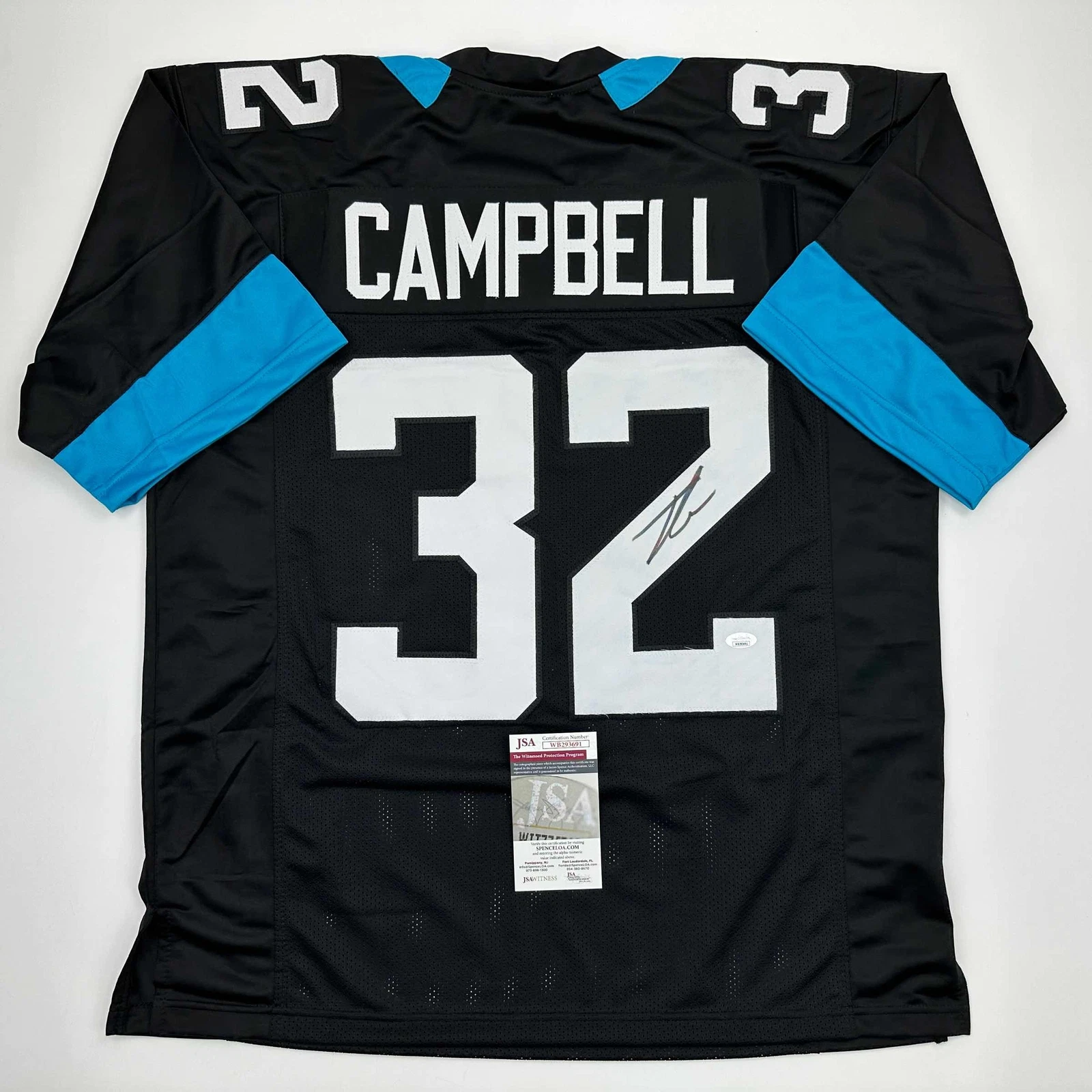 Autographed/Signed Tyson Campbell Jacksonville Black Football Jersey JSA COA