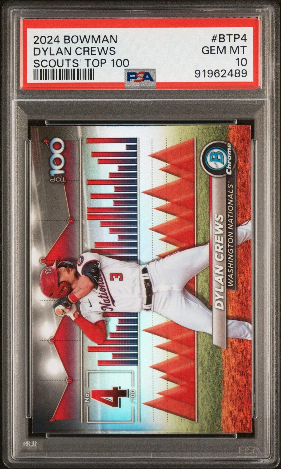 Graded 2024 Topps Bowman Dylan Crews #BTP4 Scouts Top100 RC Baseball Card PSA 10