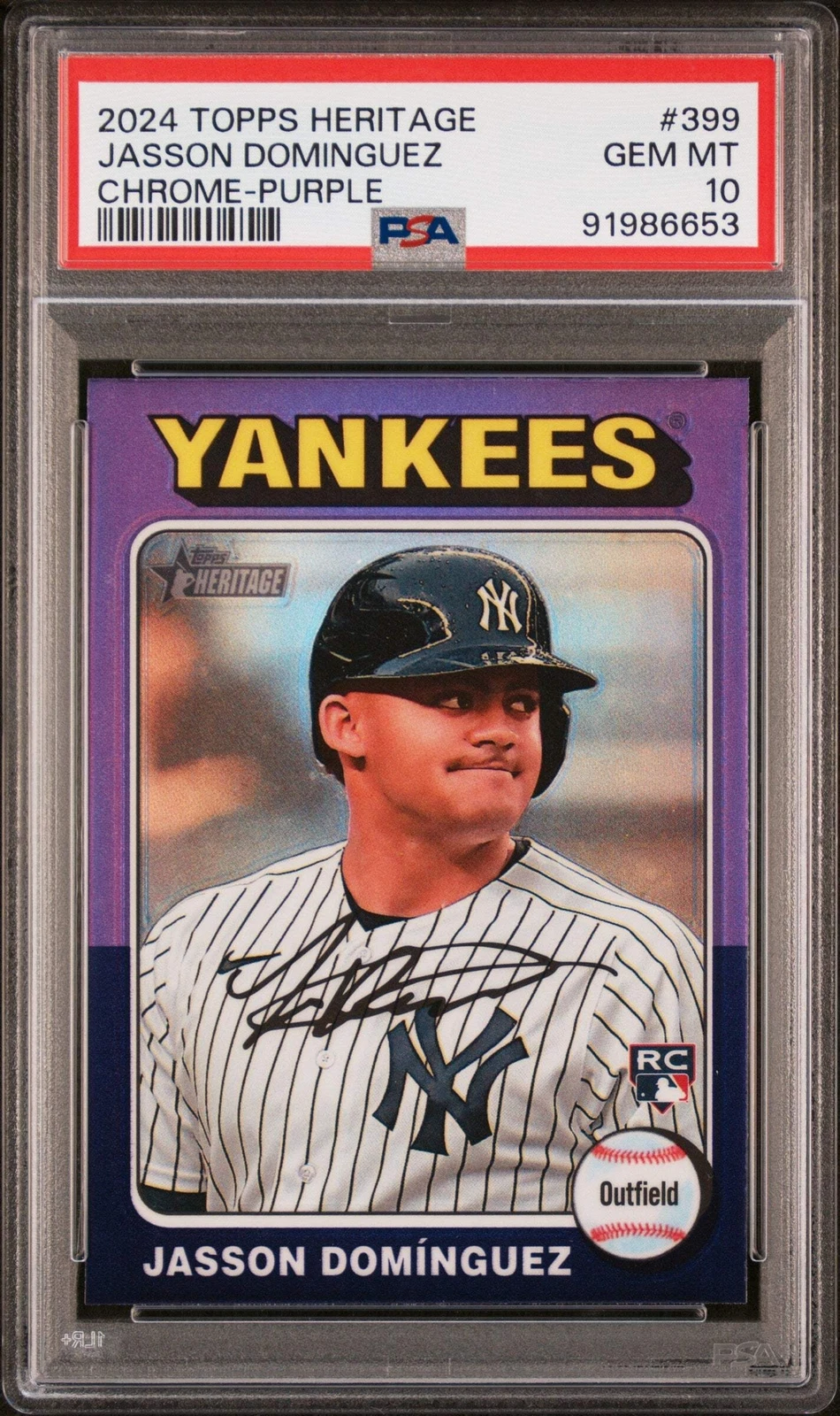 Graded 2024 Topps Heritage Jasson Dominguez #399 Purple RC Baseball Card PSA 10