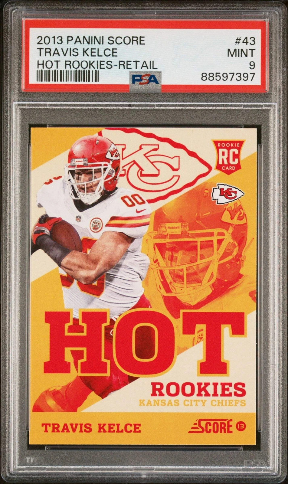 Graded 2013 Panini Score Travis Kelce #43 Hot Rookies Retail Football Card PSA 9