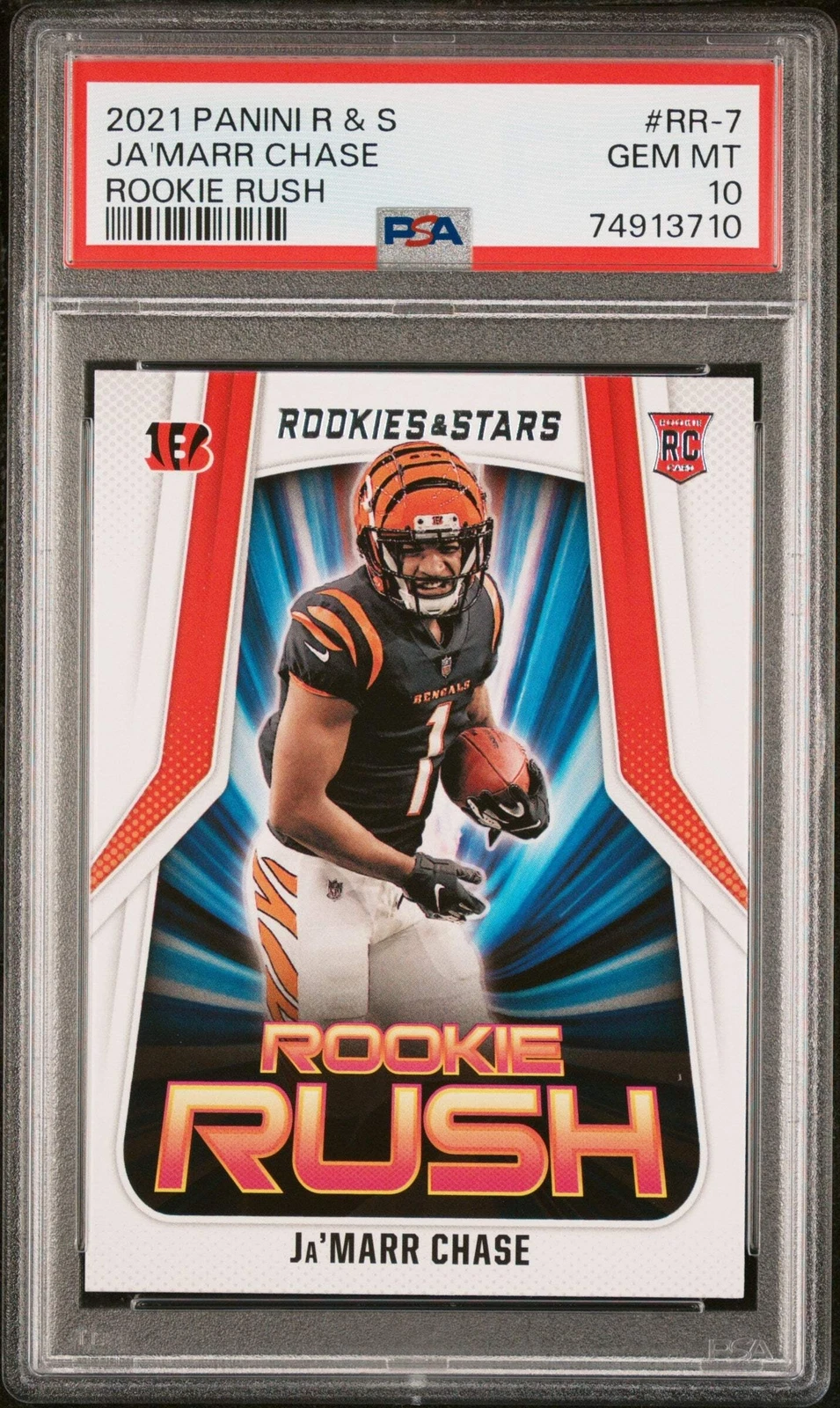 Graded 2021 Panini R&S Ja'Marr Chase #RR7 Rookie Rush Football Card PSA 10 Gem