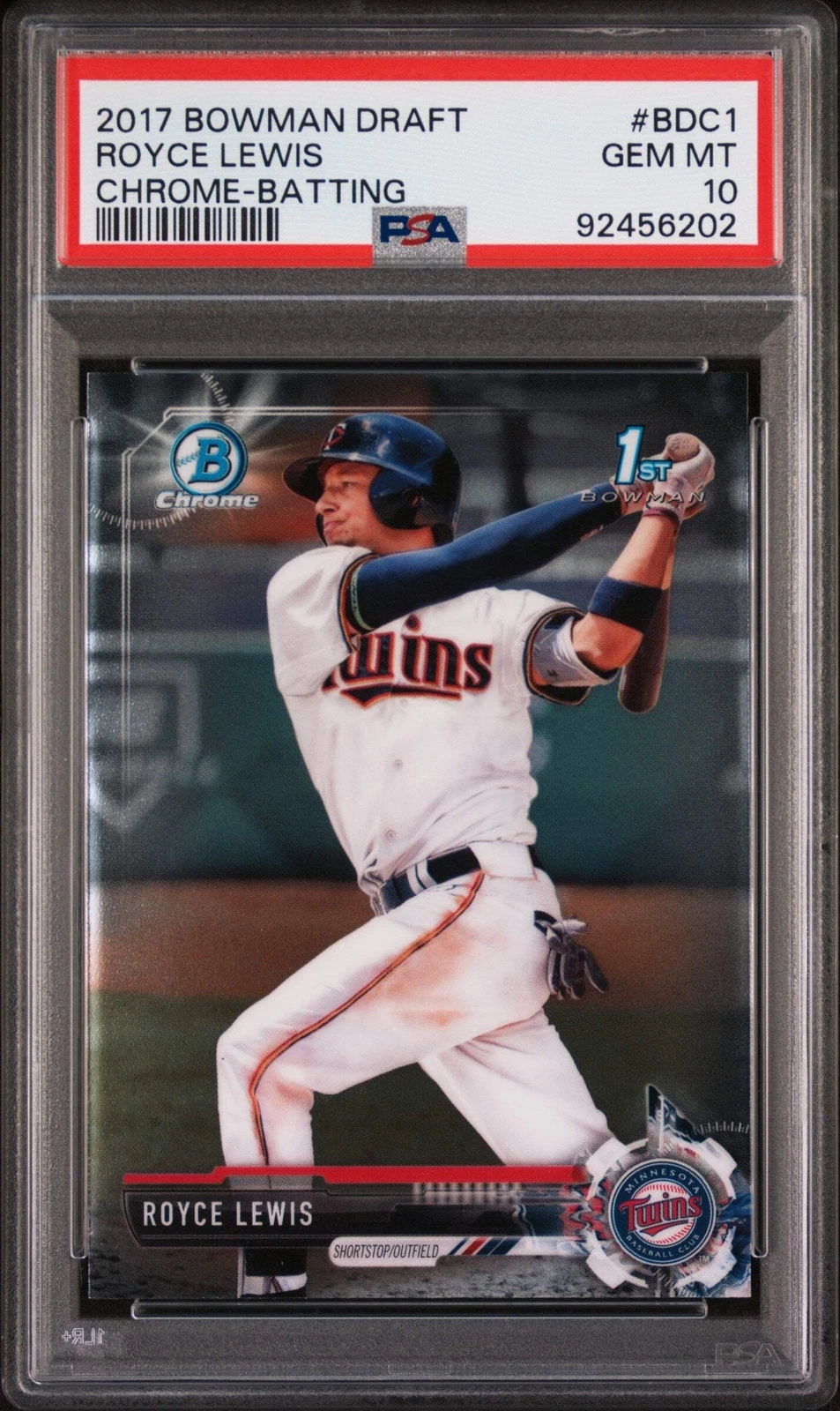 Graded 2017 Bowman Draft Royce Lewis #BDC1 Chrome Batting Baseball Card PSA 10