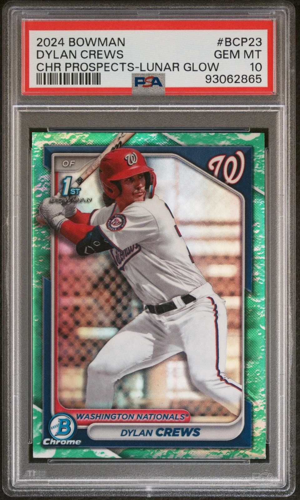 Graded 2024 Bowman Dylan Crews #BCP23 Chrome Lunar Glow RC Baseball Card PSA 10