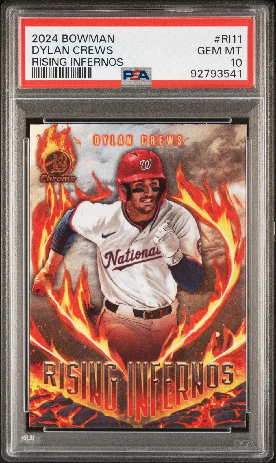 Graded 2024 Bowman Dylan Crews #RI11 Rising Infernos RC Baseball Card PSA 10