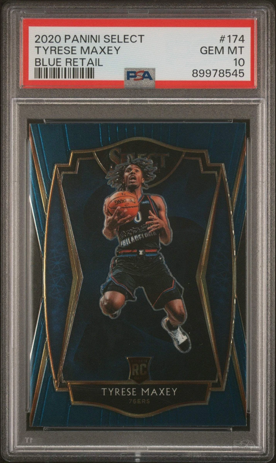 Graded 2020 Panini Select Tyrese Maxey #174 Blue Retail Basketball Card PSA 10