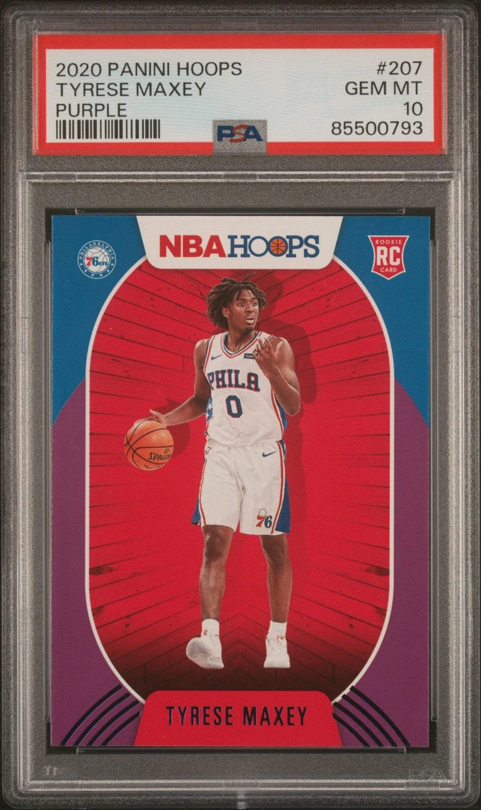Graded 2020 Panini Hoops Tyrese Maxey #207 Purple Rookie Basketball Card PSA 10