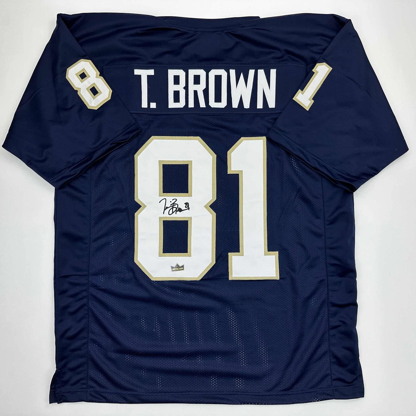 Facsimile Autographed Tim Brown Notre Dame Blue Reprint Jersey Size Men's XL